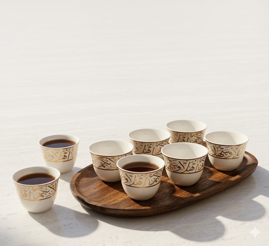 Porcelain Arabic Coffee Cup with Gold Lettering