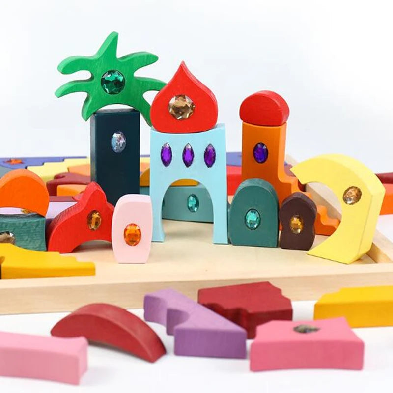 NEW Assembling Colors Parent-child Montessori Rainbow Stacker Wooden Toys Wooden Building Blocks Creative Educational Toy Gift
