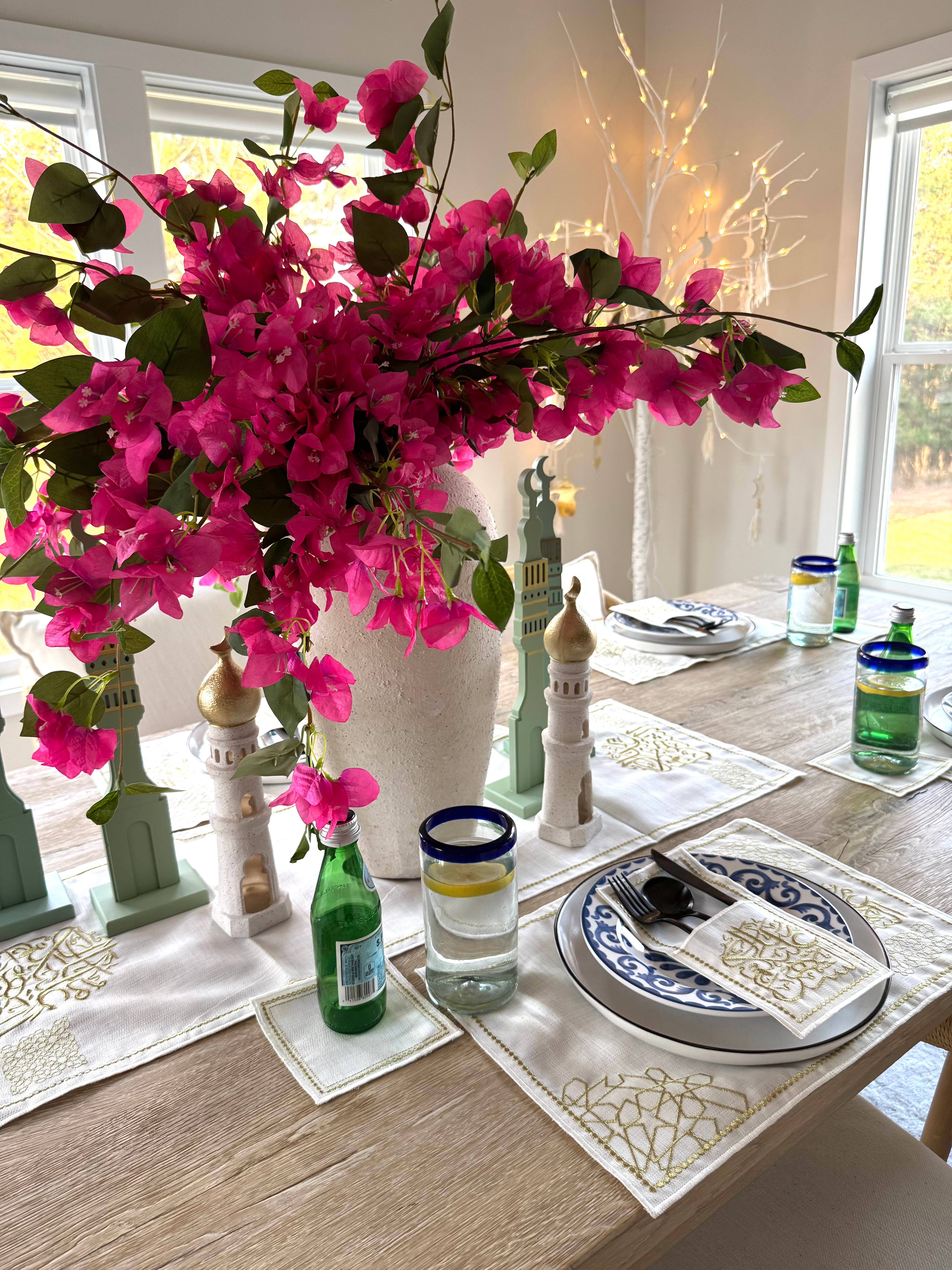 Linen Ramadan Embroidery Gold Linen Placemats Table Runner Coasters Cutlery Pouche