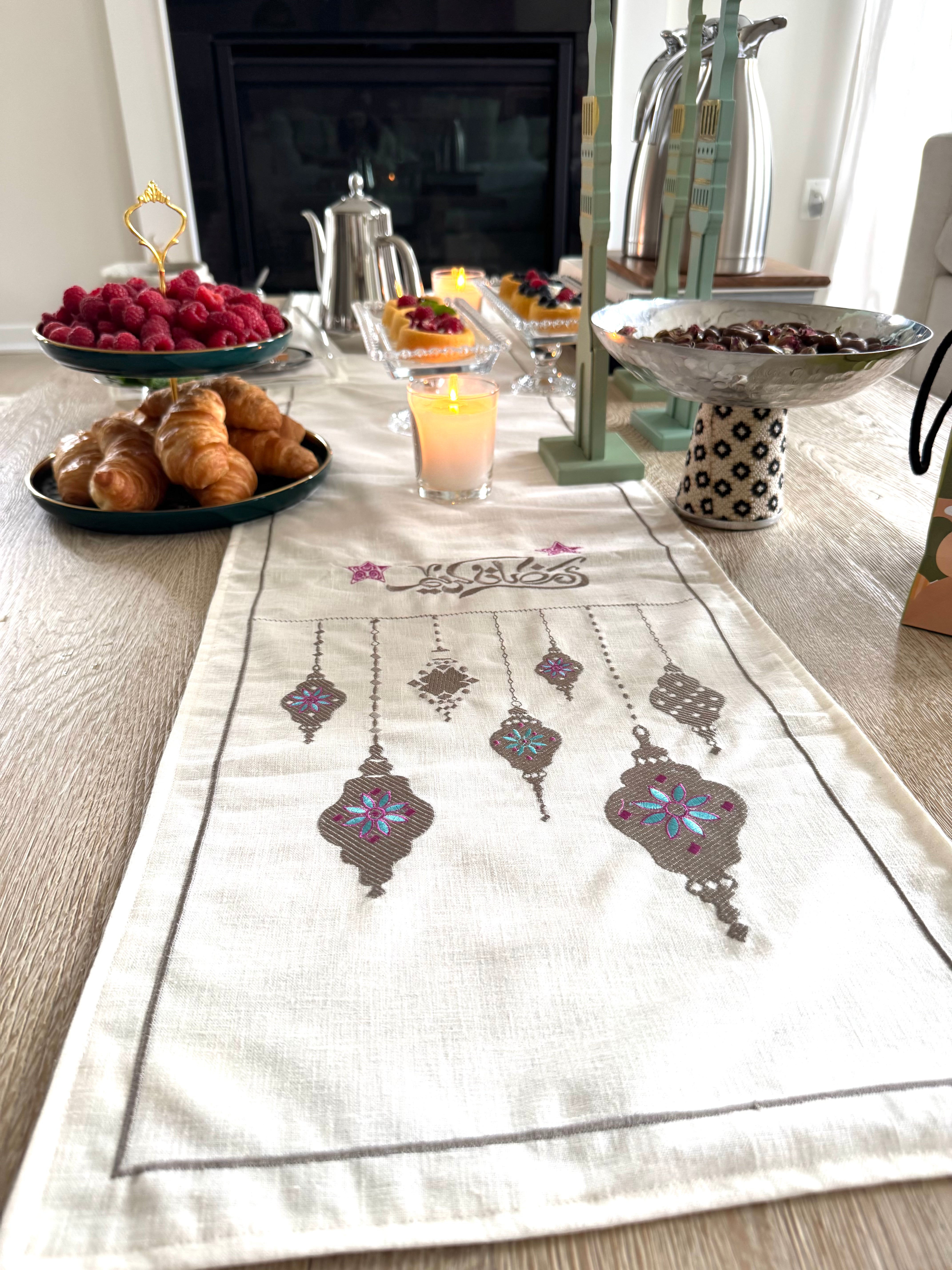 Linen Ramadan Embroidery Table Runner