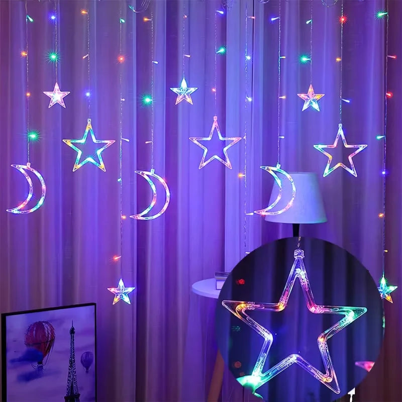 USB LED Star Moon Curtain String Lights