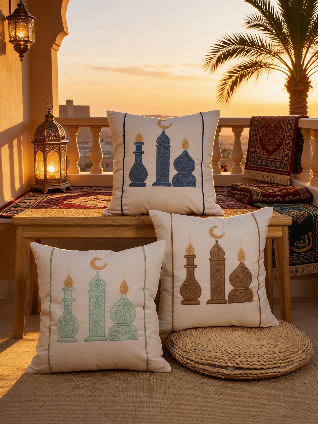 1pc Moon Castle Pattern Cushion Cover Blue Green Brown for Living Room Bedroom Car - Polyester Decorative Pillowcase