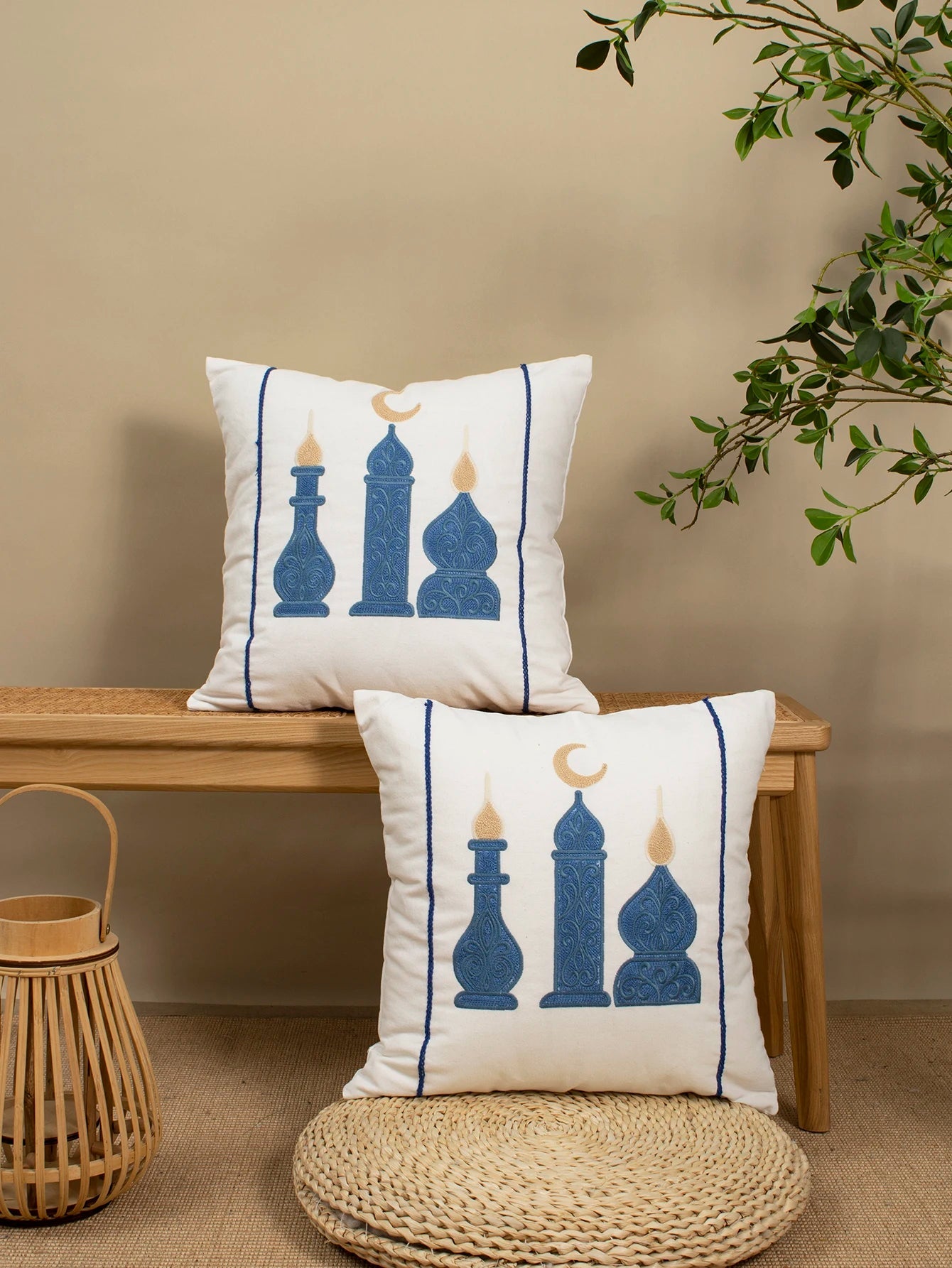 1pc Moon Castle Pattern Cushion Cover Blue Green Brown for Living Room Bedroom Car - Polyester Decorative Pillowcase