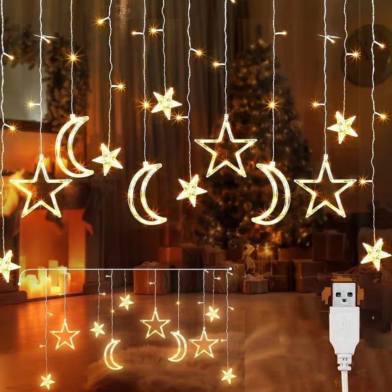 USB LED Star Moon Curtain String Lights