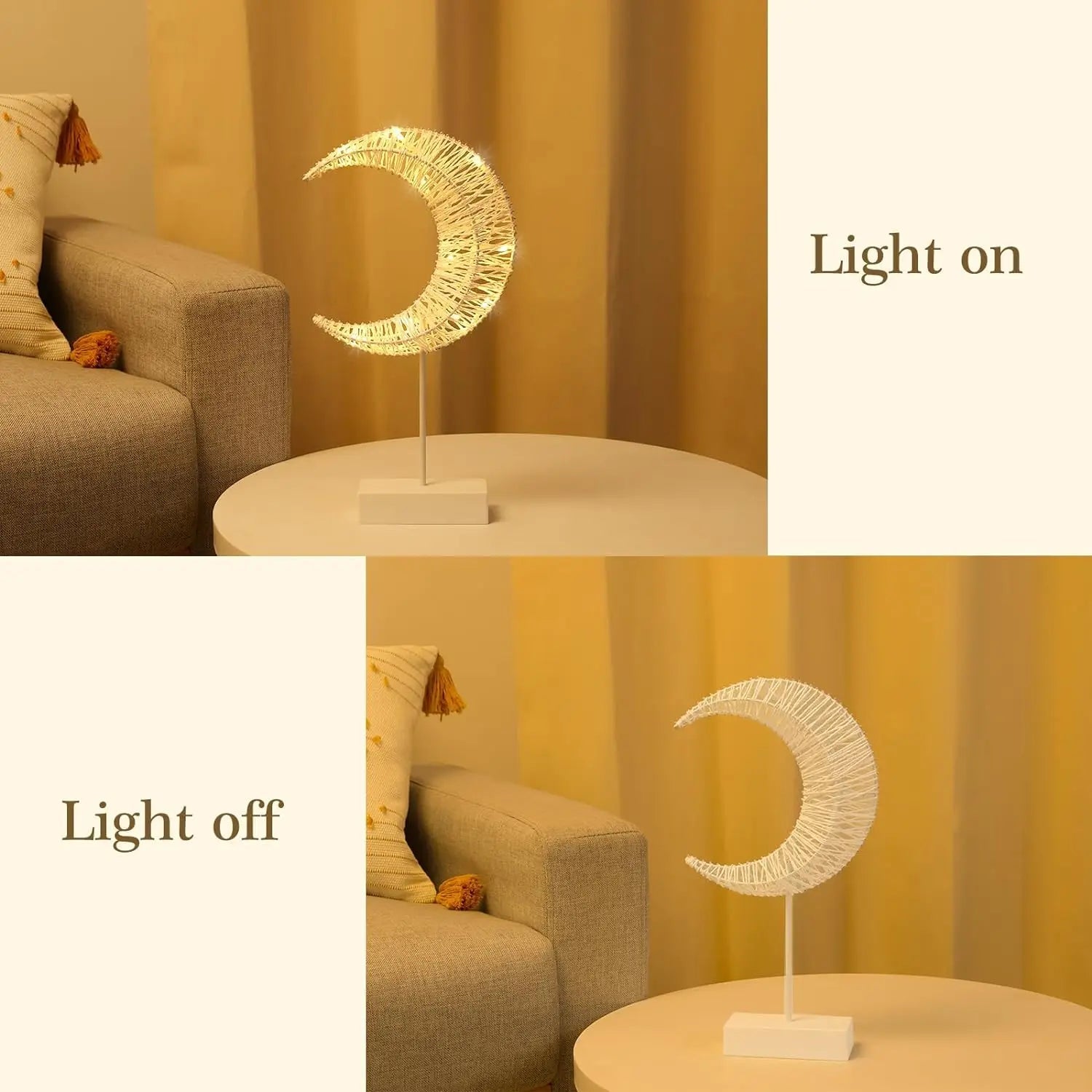 Battery Powered Star Moon Shaped Lamp, Bright LED Light Wrapped Iron Frame Christmas Family Bedroom Romantic Bedside Table Light