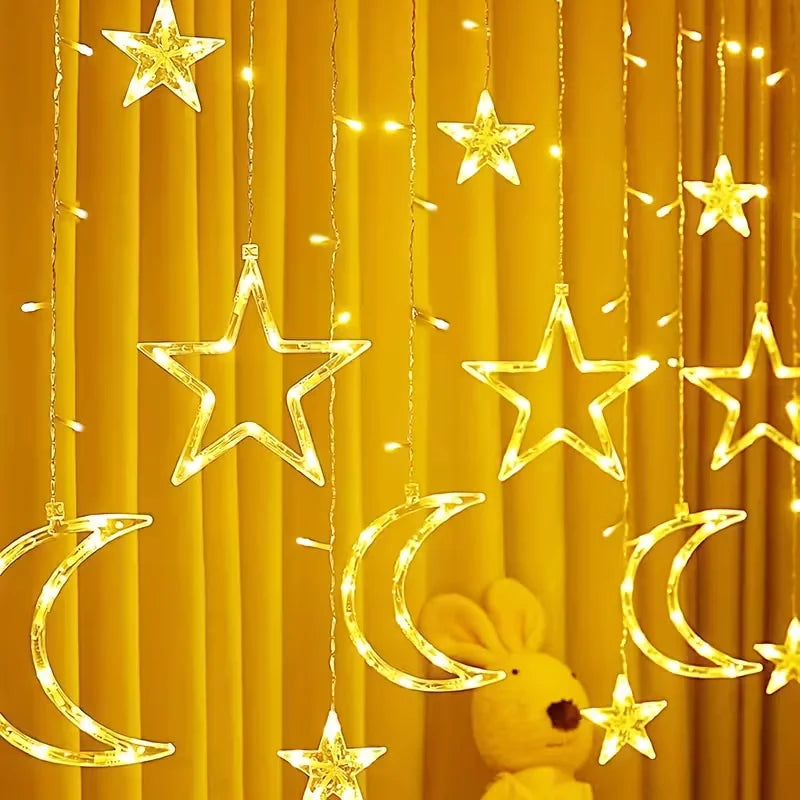 USB LED Star Moon Curtain String Lights