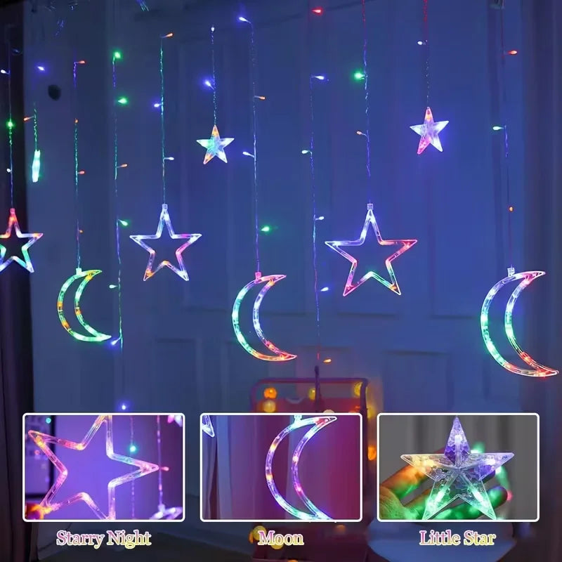 USB LED Star Moon Curtain String Lights