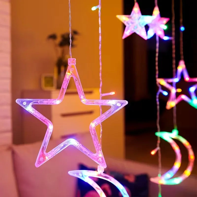 USB LED Star Moon Curtain String Lights
