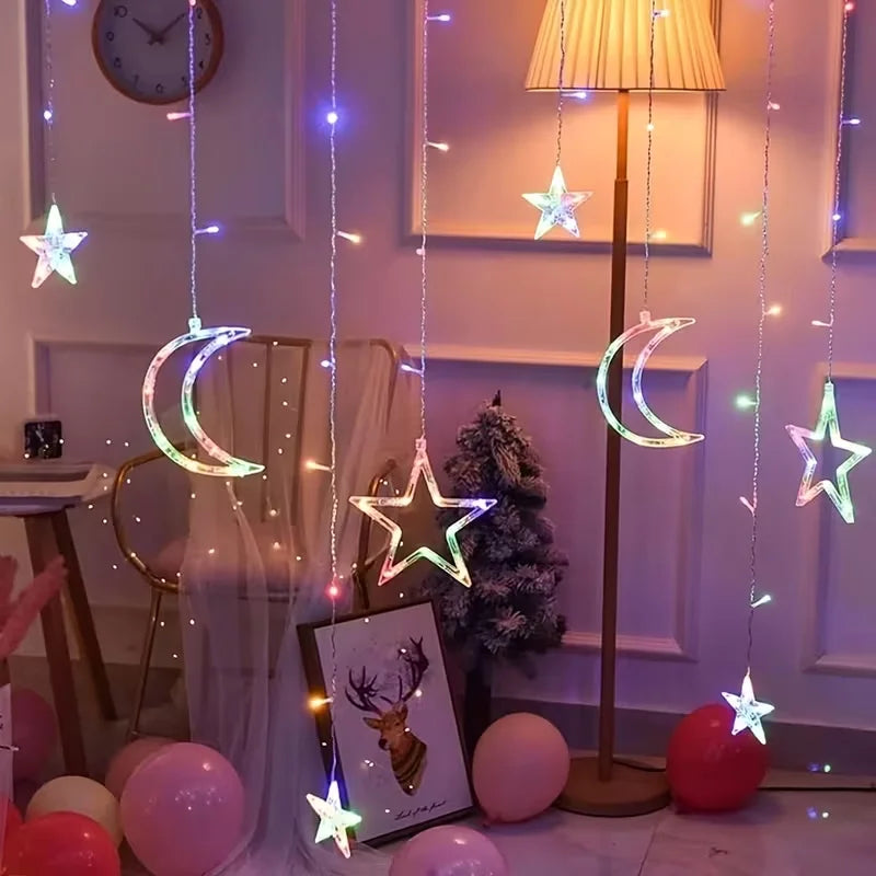USB LED Star Moon Curtain String Lights