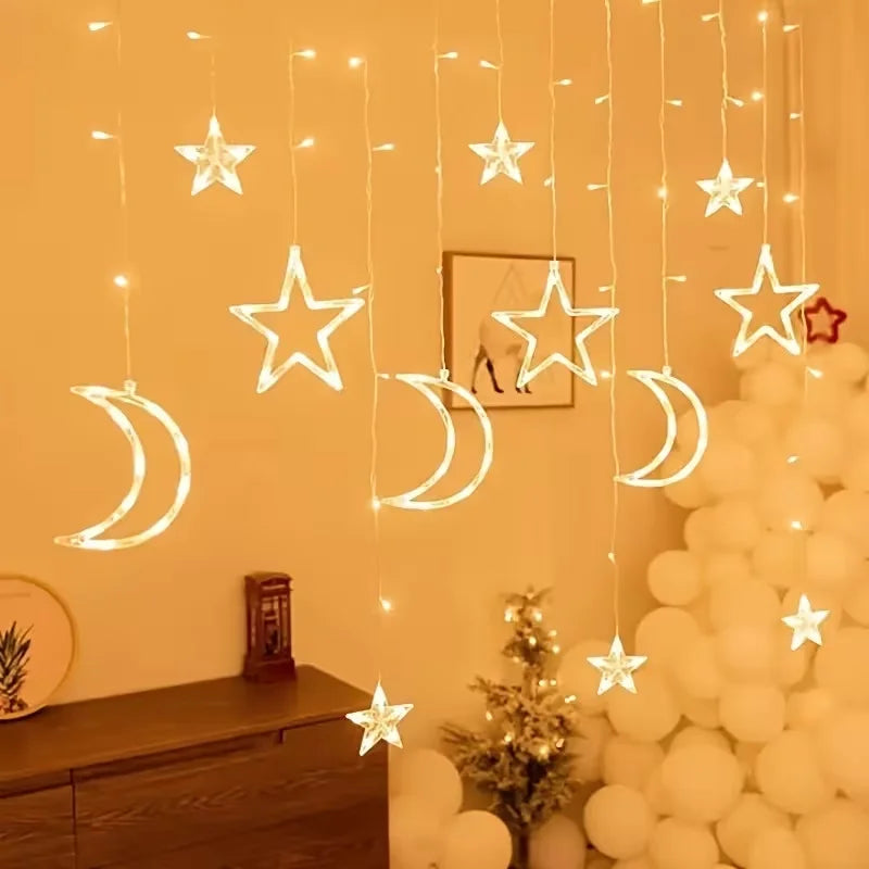 USB LED Star Moon Curtain String Lights