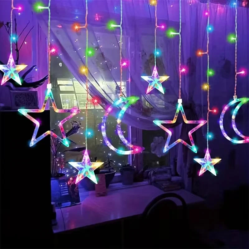 USB LED Star Moon Curtain String Lights
