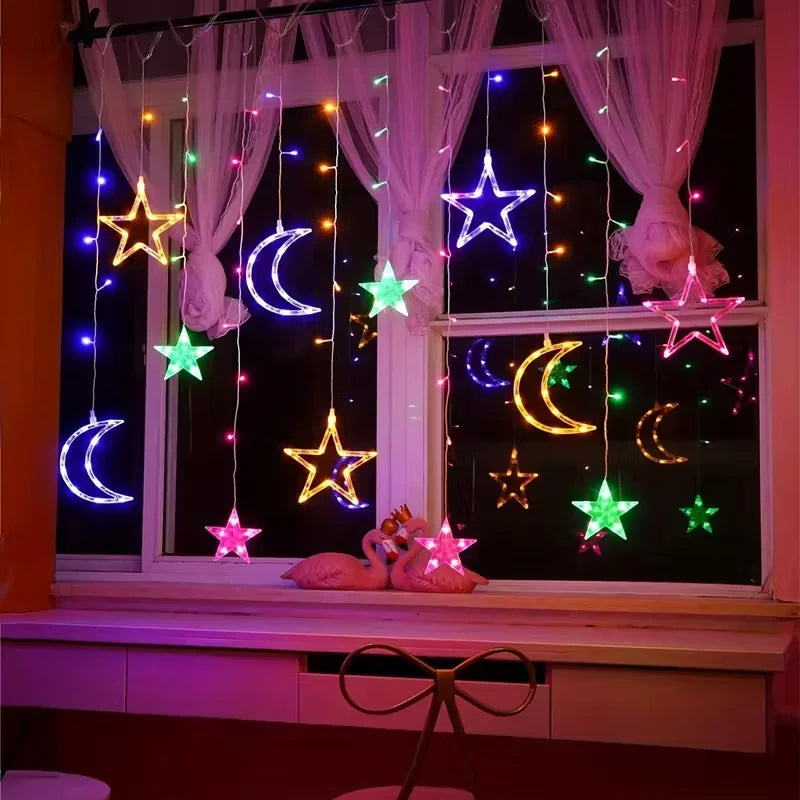 USB LED Star Moon Curtain String Lights