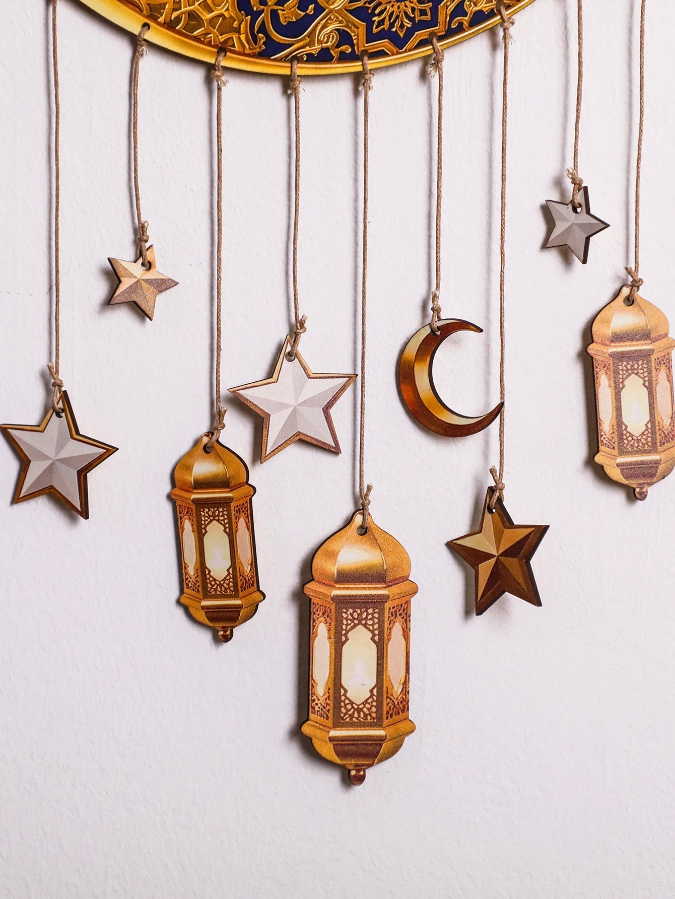 Ramadan Kareem Moon Wind Chime Islamic Star Lantern Wall Hanging Ornament for Muslim Festival Home Party Decoration Pendant Gift