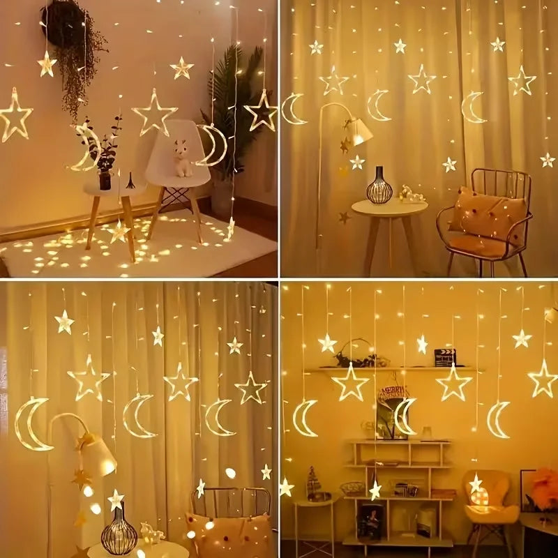 USB LED Star Moon Curtain String Lights