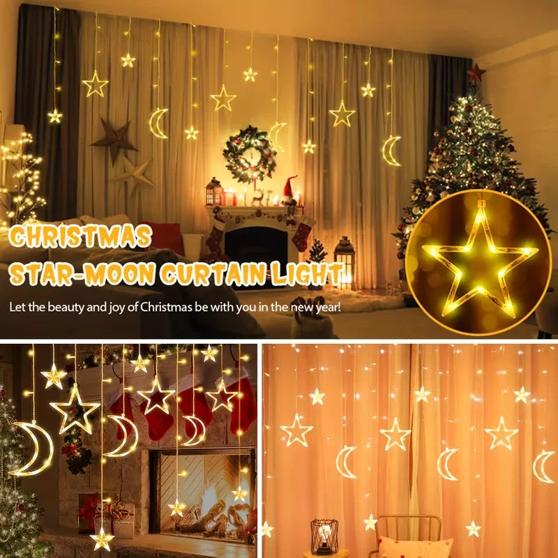 USB LED Star Moon Curtain String Lights