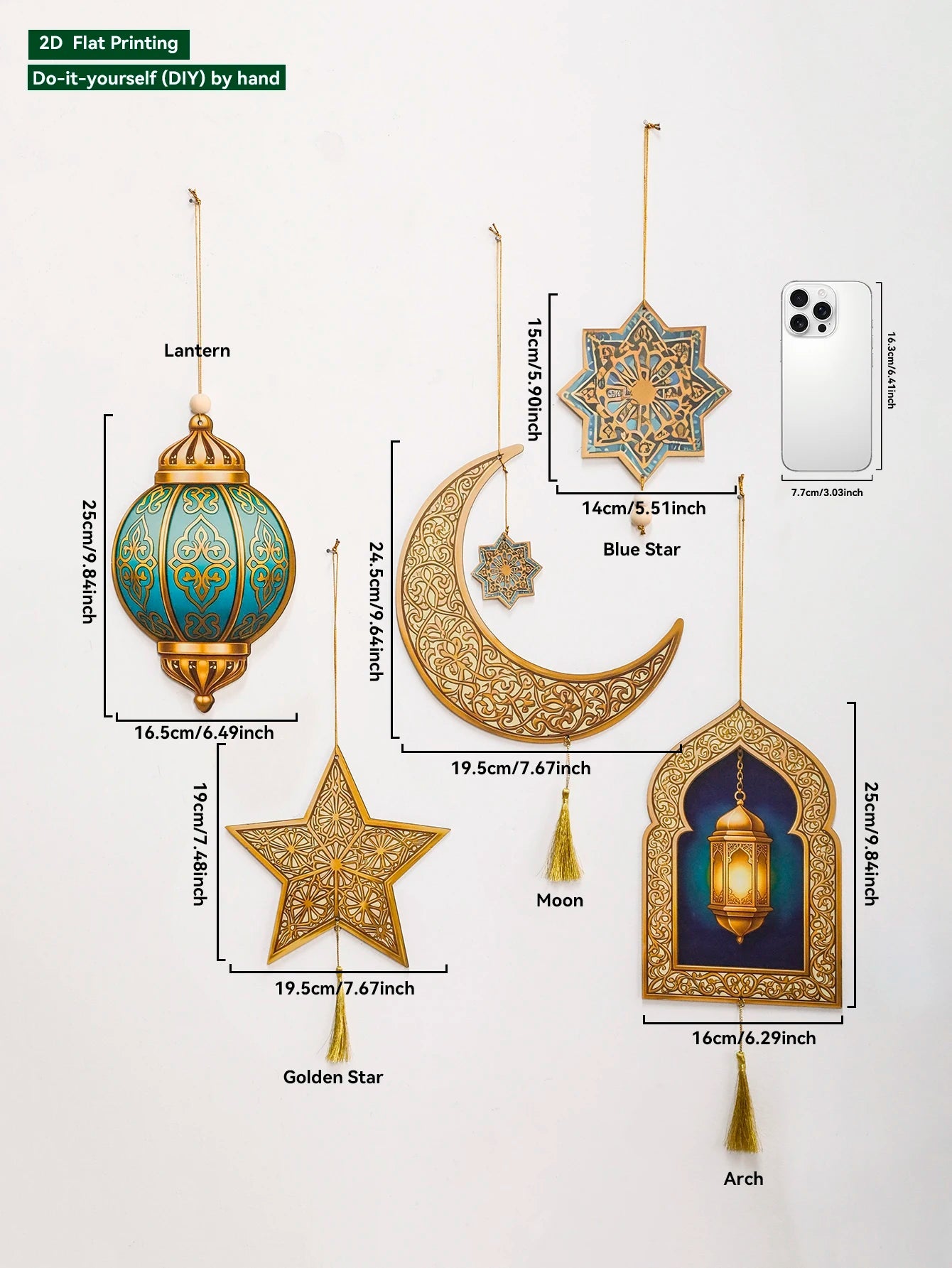 Ramadan Kareem Wall Hanging Decor Islamic Moon Star Lantern Ornaments with Tassel Muslim Festival Decoration for Home Party Gift