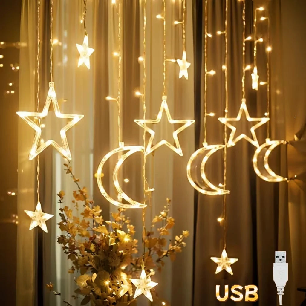USB LED Star Moon Curtain String Lights