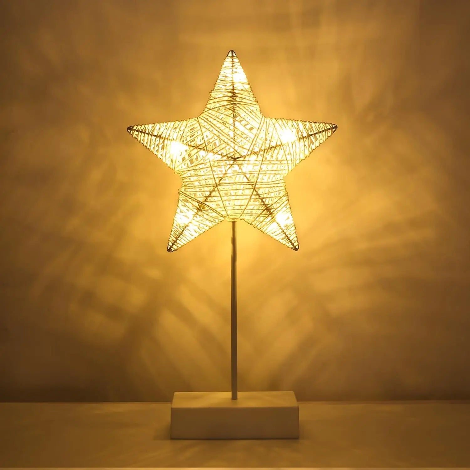 Battery Powered Star Moon Shaped Lamp, Bright LED Light Wrapped Iron Frame Christmas Family Bedroom Romantic Bedside Table Light