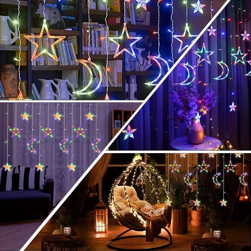 USB LED Star Moon Curtain String Lights