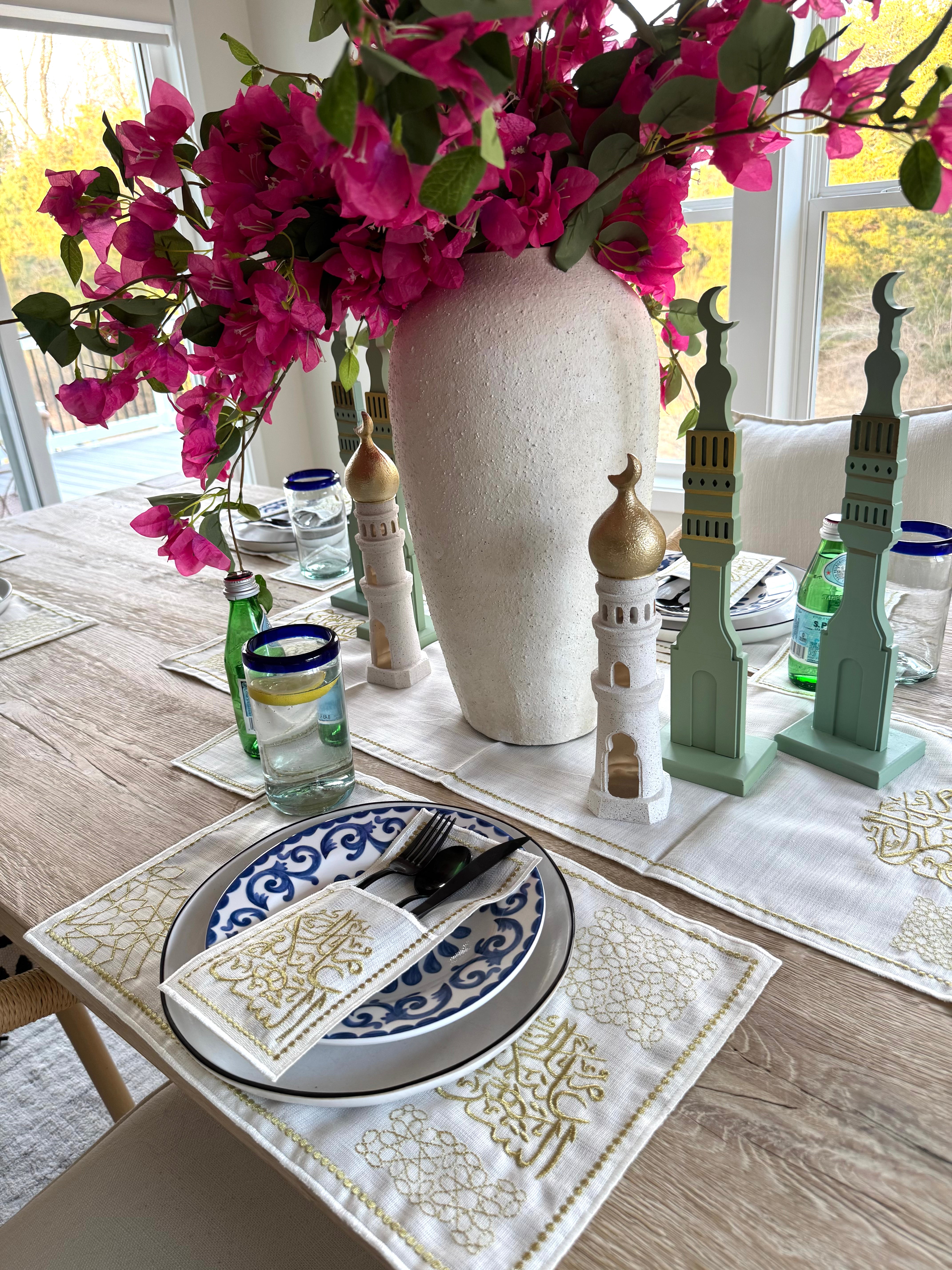 Linen Ramadan Embroidery Gold  Linen Placemats Table Runner Coasters Cutlery Pouche 