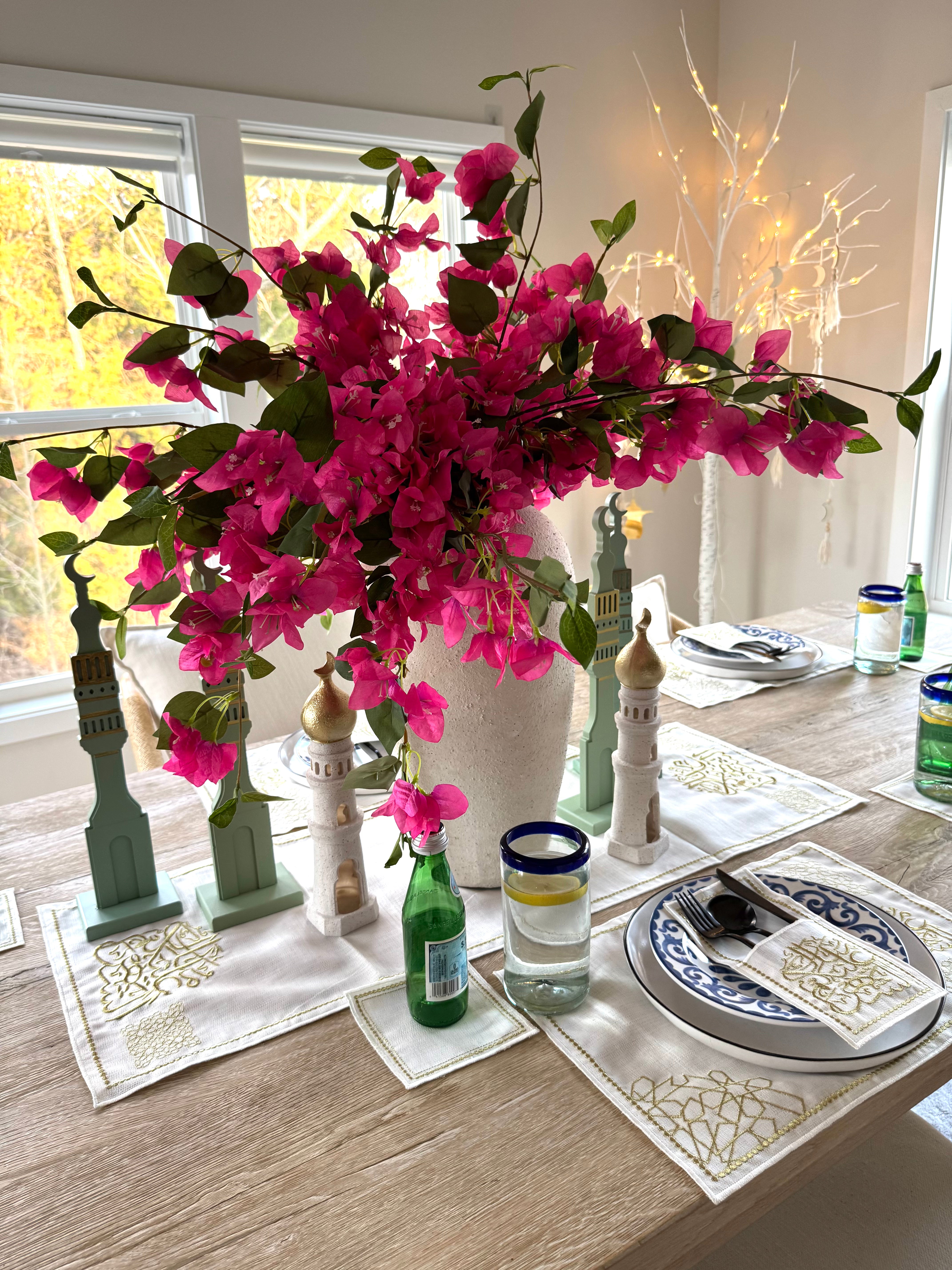 Linen Ramadan Embroidery Gold  Linen Placemats Table Runner Coasters Cutlery Pouche 