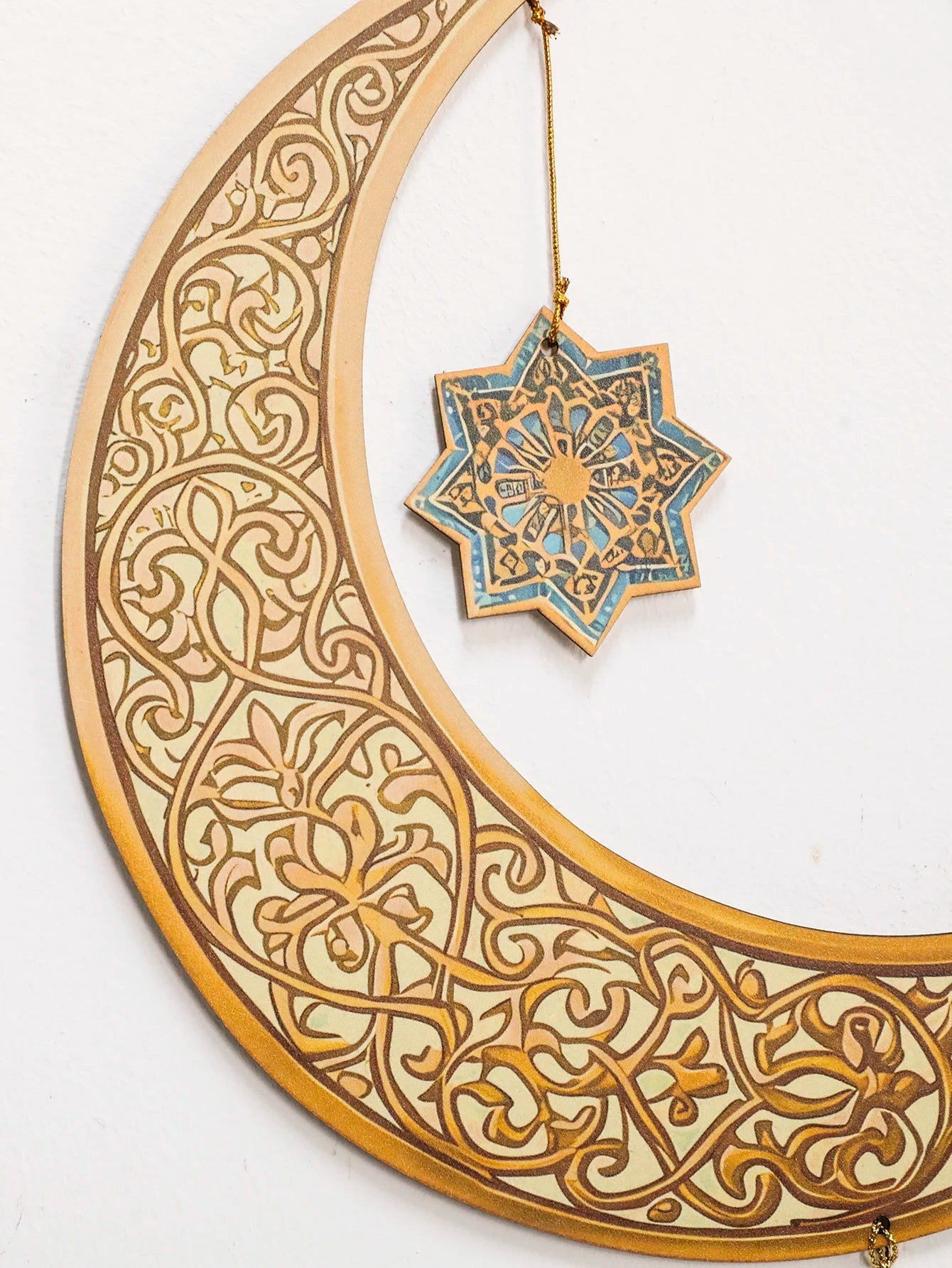 Ramadan Kareem Wall Hanging Decor Islamic Moon Star Lantern Ornaments with Tassel Muslim Festival Decoration for Home Party Gift 