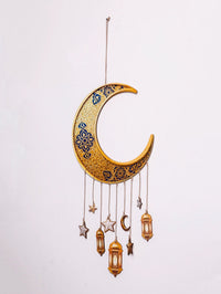 Ramadan Kareem Moon Wind Chime Islamic Star Lantern Wall Hanging Ornament for Muslim Festival Home Party Decoration Pendant Gift 