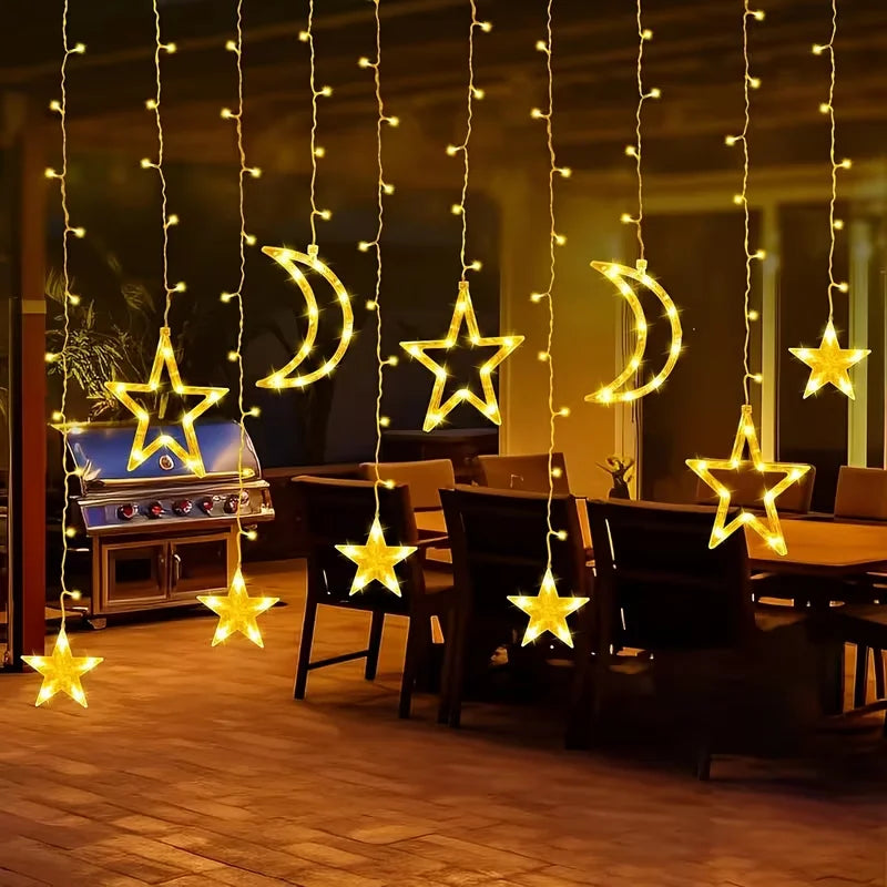 USB LED Star Moon Curtain String Lights