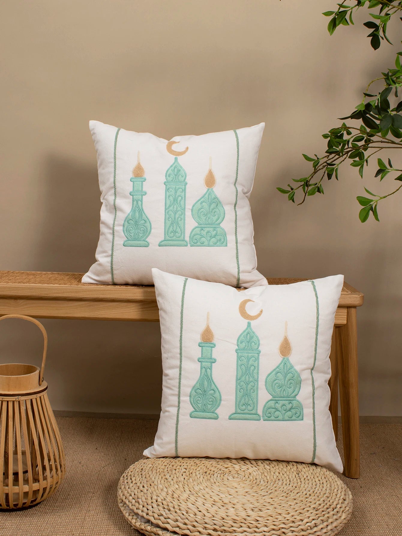 1pc Moon Castle Pattern Cushion Cover Blue Green Brown for Living Room Bedroom Car - Polyester Decorative Pillowcase 
