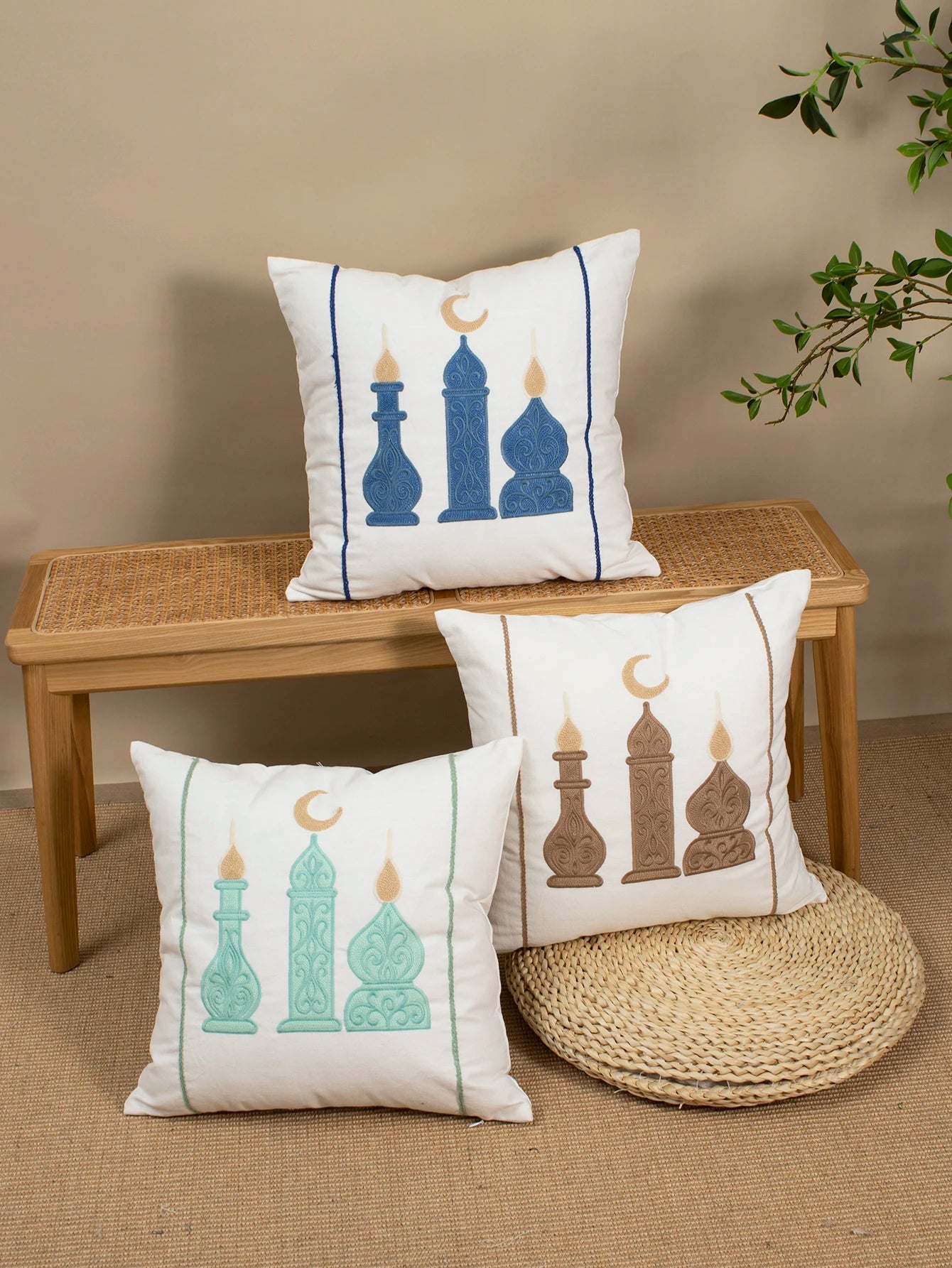 1pc Moon Castle Pattern Cushion Cover Blue Green Brown for Living Room Bedroom Car - Polyester Decorative Pillowcase 