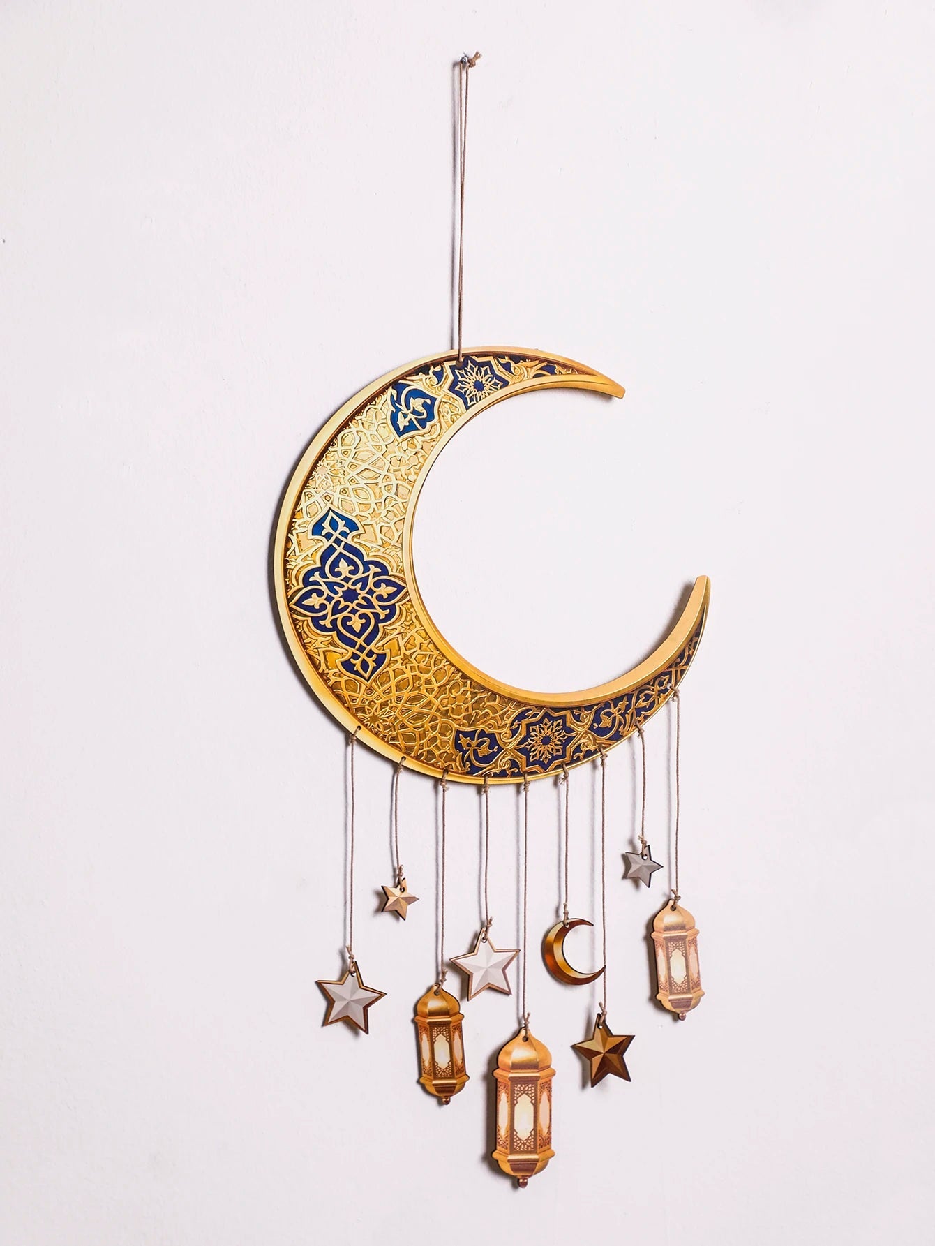 Ramadan Kareem Moon Wind Chime Islamic Star Lantern Wall Hanging Ornament for Muslim Festival Home Party Decoration Pendant Gift 