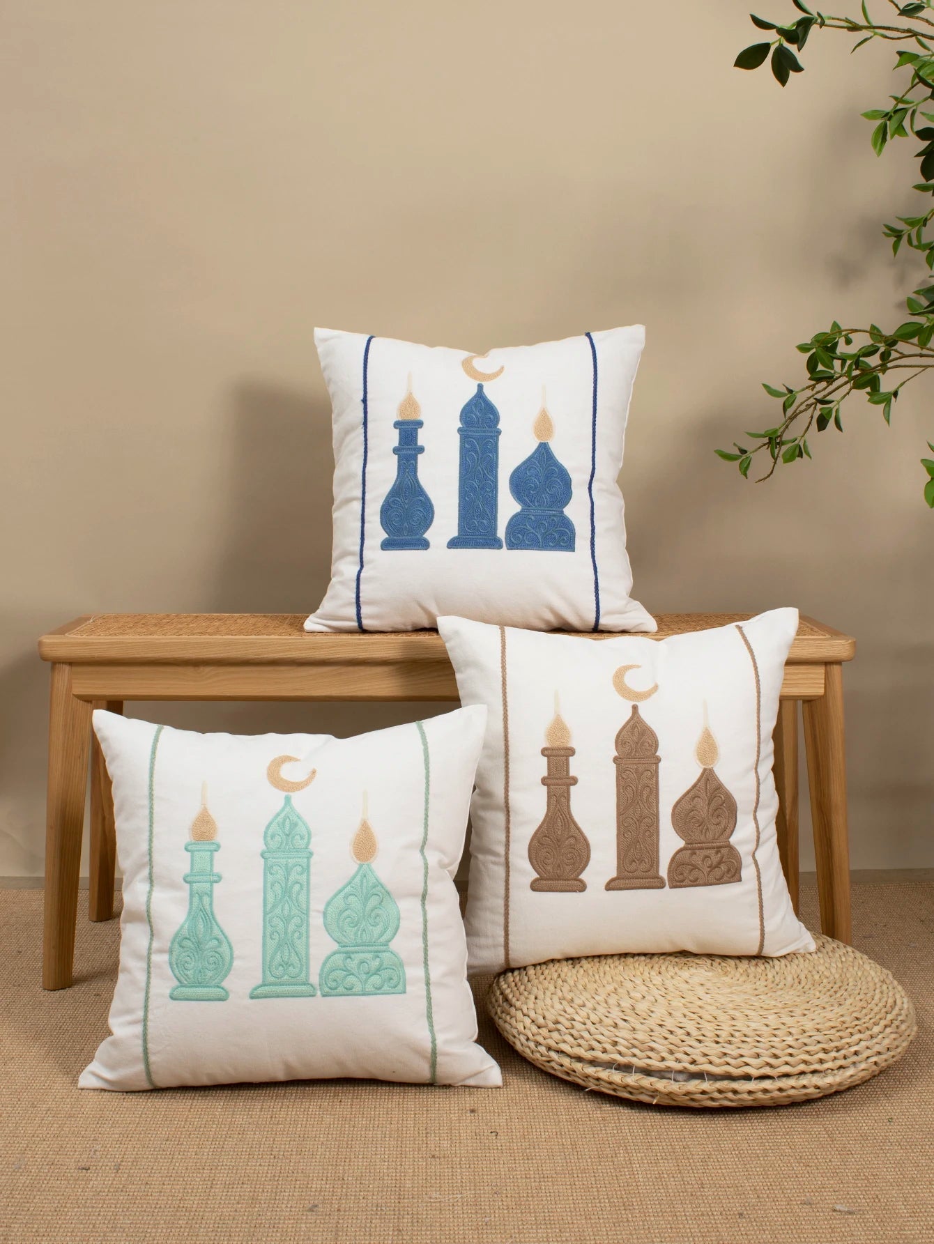 1pc Moon Castle Pattern Cushion Cover Blue Green Brown for Living Room Bedroom Car - Polyester Decorative Pillowcase 