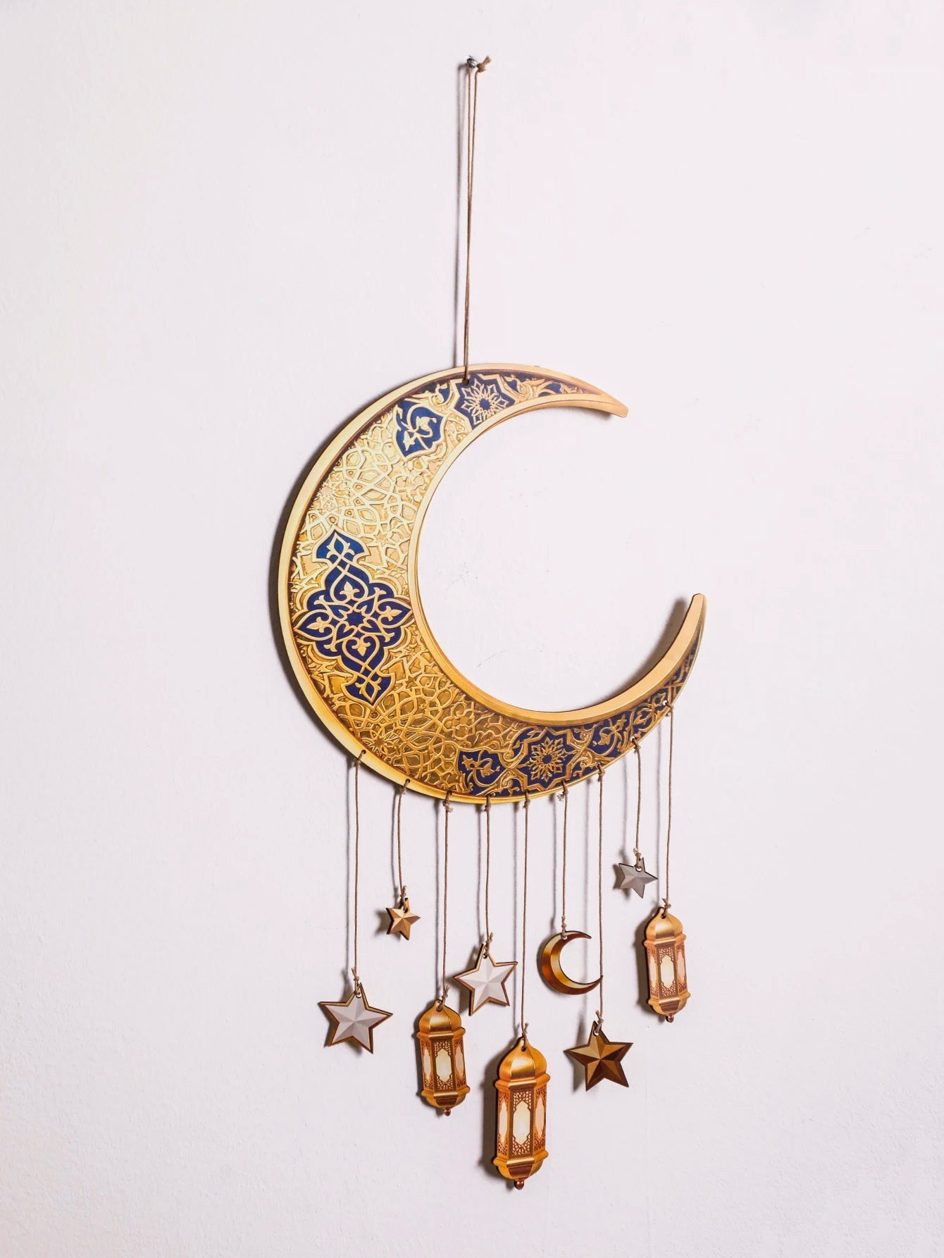 Ramadan Kareem Moon Wind Chime Islamic Star Lantern Wall Hanging Ornament for Muslim Festival Home Party Decoration Pendant Gift 