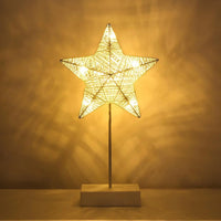Battery Powered Star Moon Shaped Lamp, Bright LED Light Wrapped Iron Frame Christmas Family Bedroom Romantic Bedside Table Light 